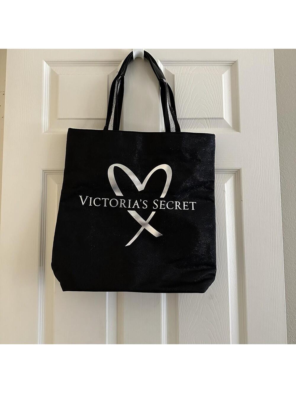 Women’s Black / Silver Tone Metallic Victoria’s Secret Tote Bag